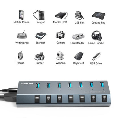 WAVLINK UH3076 5Gbps 7-port USB 3.0 Hub with Independent Switch and LED Indicator(UK Plug) - USB 3.0 HUB by WAVLINK | Online Shopping South Africa | PMC Jewellery | Buy Now Pay Later Mobicred