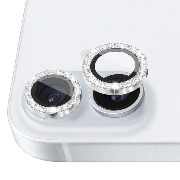 For iPhone 16 / 16 Plus NORTHJO Glitter Camera Lens Protector Tempered Glass Metal Ring Film(Silver) - iPhone 16 Tempered Glass by NORTHJO | Online Shopping South Africa | PMC Jewellery | Buy Now Pay Later Mobicred