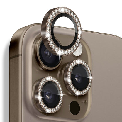 For iPhone 16 Pro / 16 Pro Max NORTHJO Rhinestone Camera Lens Protector Tempered Glass Metal Ring Film(Brown) - iPhone 16 Pro Max Tempered Glass by NORTHJO | Online Shopping South Africa | PMC Jewellery | Buy Now Pay Later Mobicred