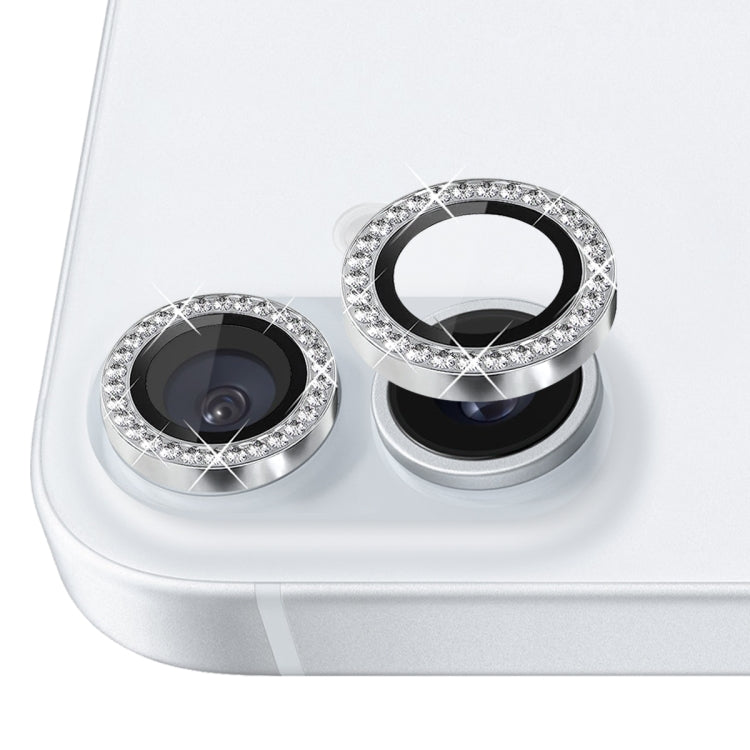 For iPhone 16 / 16 Plus NORTHJO Rhinestone Camera Lens Protector Tempered Glass Metal Ring Film(Silver) - iPhone 16 Tempered Glass by NORTHJO | Online Shopping South Africa | PMC Jewellery | Buy Now Pay Later Mobicred