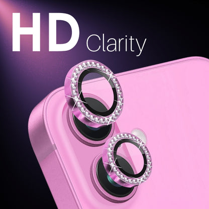 For iPhone 16 / 16 Plus NORTHJO Rhinestone Camera Lens Protector Tempered Glass Metal Ring Film(Rose) - iPhone 16 Tempered Glass by NORTHJO | Online Shopping South Africa | PMC Jewellery | Buy Now Pay Later Mobicred