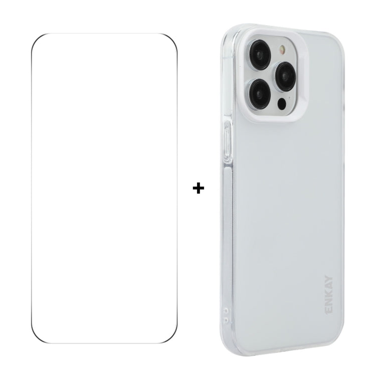 For iPhone 16 Pro Max ENKAY Hat-Prince Translucent Matte TPU Phone Case + 9H Big Arc Edge Film(White) - iPhone 16 Pro Max Cases by ENKAY | Online Shopping South Africa | PMC Jewellery | Buy Now Pay Later Mobicred