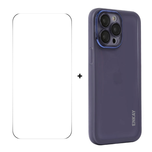 For iPhone 16 Pro ENKAY Hat-Prince Translucent Matte TPU Phone Case with Lens Film + 9H Big Arc Edge Film(Purple) - iPhone 16 Pro Cases by ENKAY | Online Shopping South Africa | PMC Jewellery | Buy Now Pay Later Mobicred