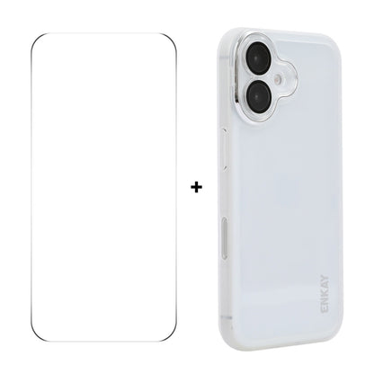 For iPhone 16 Plus ENKAY Hat-Prince Translucent Matte TPU Phone Case with Lens Film + 9H Big Arc Edge Film(White) - iPhone 16 Plus Cases by ENKAY | Online Shopping South Africa | PMC Jewellery | Buy Now Pay Later Mobicred