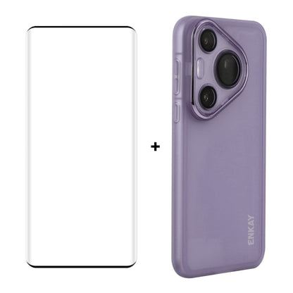 For Huawei Pura 70 Pro / 70 Pro+ ENKAY Hat-Prince Translucent Matte TPU Phone Case with Lens Film + 3D Hot Bending Film(Purple) - Huawei Cases by ENKAY | Online Shopping South Africa | PMC Jewellery | Buy Now Pay Later Mobicred