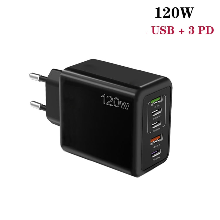 120W 3 PD Type-C Dual USB Multi Port Charger for Mobile Phones, EU Plug(Black) - USB Charger by PMC Jewellery | Online Shopping South Africa | PMC Jewellery | Buy Now Pay Later Mobicred