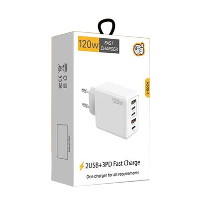 120W 3 PD Type-C Dual USB Multi Port Charger for Mobile Phones, EU Plug(Black) - USB Charger by PMC Jewellery | Online Shopping South Africa | PMC Jewellery | Buy Now Pay Later Mobicred