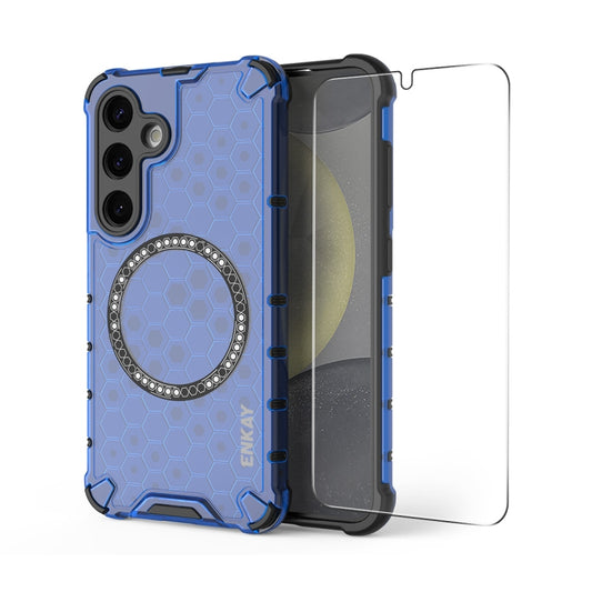 For Samsung Galaxy S24 5G ENKAY Hat-Prince Honeycomb MagSafe Shockproof Phone Case with 0.18mm Film(Blue) - Galaxy S24 5G Cases by ENKAY | Online Shopping South Africa | PMC Jewellery | Buy Now Pay Later Mobicred