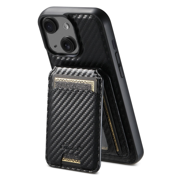 For iPhone 14 Plus Suteni TXWH18 Carbon Fiber Texture Detachable Wallet MagSafe Phone Case(Black) - iPhone 14 Plus Cases by Suteni | Online Shopping South Africa | PMC Jewellery | Buy Now Pay Later Mobicred