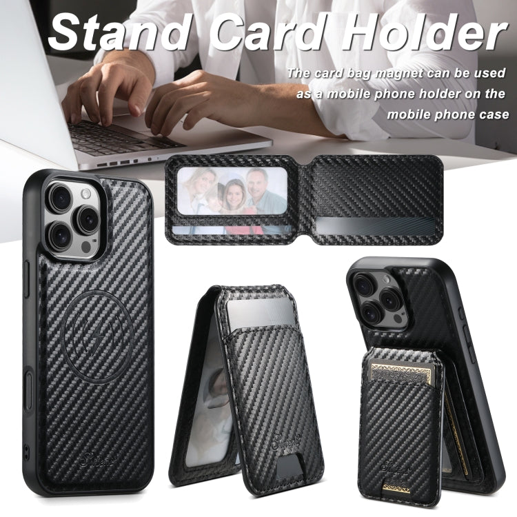 For iPhone 15 Suteni TXWH18 Carbon Fiber Texture Detachable Wallet MagSafe Phone Case(Black) - iPhone 15 Cases by Suteni | Online Shopping South Africa | PMC Jewellery | Buy Now Pay Later Mobicred