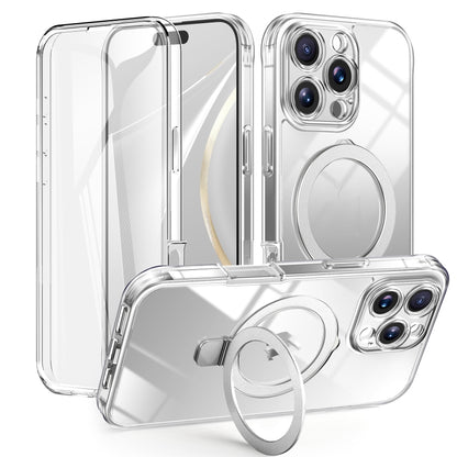 For iPhone 16 Pro Skin Feel MagSafe Holder 360 Full Body Phone Case(Transparent) - iPhone 16 Pro Cases by PMC Jewellery | Online Shopping South Africa | PMC Jewellery | Buy Now Pay Later Mobicred