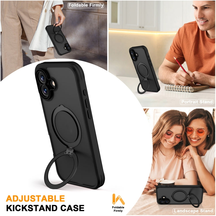 For iPhone 16 Skin Feel MagSafe Holder 360 Full Body Phone Case(Black) - iPhone 16 Cases by PMC Jewellery | Online Shopping South Africa | PMC Jewellery | Buy Now Pay Later Mobicred