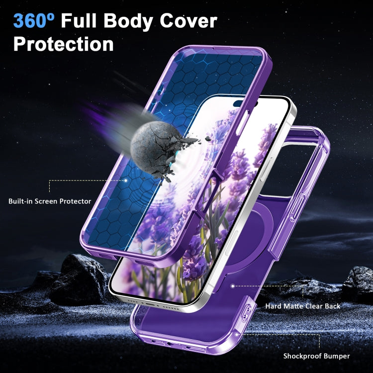 For iPhone 16 Pro Max Frosted Skin Feel MagSafe Holder 360 Full Body Phone Case(Purple) - iPhone 16 Pro Max Cases by PMC Jewellery | Online Shopping South Africa | PMC Jewellery | Buy Now Pay Later Mobicred