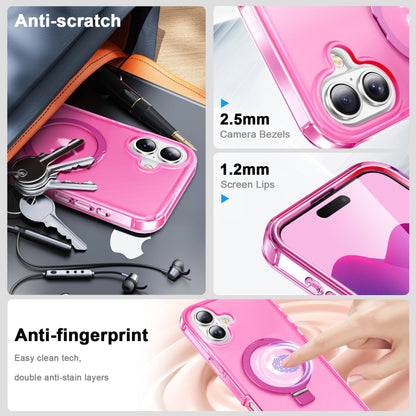 For iPhone 16 Frosted Skin Feel MagSafe Holder 360 Full Body Phone Case(Rose Red) - iPhone 16 Cases by PMC Jewellery | Online Shopping South Africa | PMC Jewellery | Buy Now Pay Later Mobicred