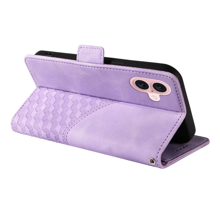 For iPhone 16 Plus ENKAY Embossed Rhombus Starry Leather Phone Case with Screen Film(Purple) - iPhone 16 Plus Cases by ENKAY | Online Shopping South Africa | PMC Jewellery | Buy Now Pay Later Mobicred