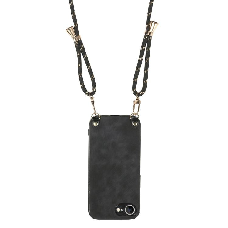 For  iPhone 16e Vintage Leather PC Back Cover Phone Case with Crossbody Strap(Black) - iPhone 16e Cases by PMC TechLife | Online Shopping South Africa | PMC TechLife | Buy Now Pay Later Mobicred