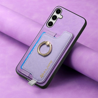 For Samsung Galaxy S25 5G Retro Cross Leather Ring Horizontal Insert Card Bag MagSafe Phone Case(Purple) - Galaxy S25 5G Cases by PMC Jewellery | Online Shopping South Africa | PMC Jewellery | Buy Now Pay Later Mobicred