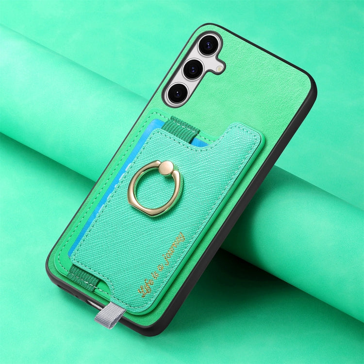 For Samsung Galaxy S25+ 5G Retro Cross Leather Ring Horizontal Insert Card Bag MagSafe Phone Case(Green) - Galaxy S25+ 5G Cases by PMC Jewellery | Online Shopping South Africa | PMC Jewellery | Buy Now Pay Later Mobicred