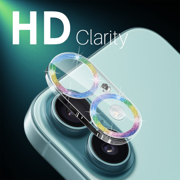 For iPhone 16 / 16 Plus NORTHJO Camera Lens Protector Glitter Ring 3D Tempered Glass Film(Colorful) - iPhone 16 Plus Tempered Glass by NORTHJO | Online Shopping South Africa | PMC Jewellery | Buy Now Pay Later Mobicred