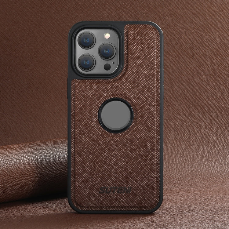 For iPhone 16 Plus Suteni G1 Cross Texture MagSafe Phone Case(Brown) - iPhone 16 Plus Cases by Suteni | Online Shopping South Africa | PMC Jewellery | Buy Now Pay Later Mobicred