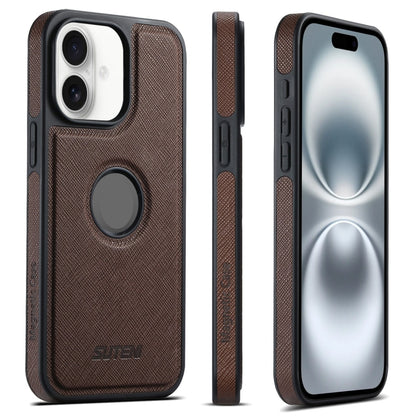 For iPhone 16 Suteni G1 Cross Texture MagSafe Phone Case(Brown) - iPhone 16 Cases by Suteni | Online Shopping South Africa | PMC Jewellery | Buy Now Pay Later Mobicred