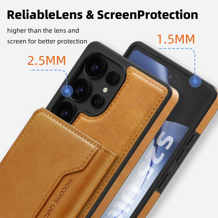 For Samsung Galaxy S25+ 5G Shield Multi-functional MagSafe Card Bag Phone Case(Brown) - Galaxy S25+ 5G Cases by PMC Jewellery | Online Shopping South Africa | PMC Jewellery | Buy Now Pay Later Mobicred