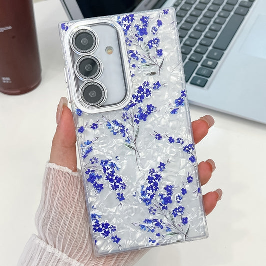 For Samsung Galaxy S25 5G Electroplating Flowers Plants Texture TPU Phone Case(Blue Flower FL13) - Galaxy S25 5G Cases by PMC Jewellery | Online Shopping South Africa | PMC Jewellery | Buy Now Pay Later Mobicred