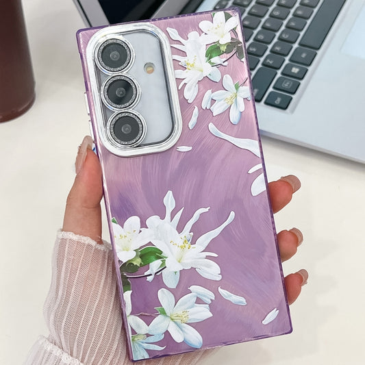 For Samsung Galaxy S25 5G Electroplating Flowers Plants Texture TPU Phone Case(Gardenia FL15) - Galaxy S25 5G Cases by PMC Jewellery | Online Shopping South Africa | PMC Jewellery | Buy Now Pay Later Mobicred