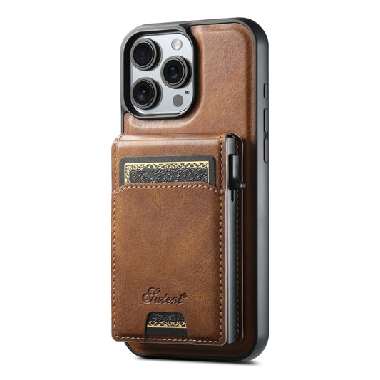 For iPhone 16 Pro Max Suteni H19 Oil Wax 2-in-1 MagSafe Removable Card Box Back Phone Case(Brown) - iPhone 16 Pro Max Cases by Suteni | Online Shopping South Africa | PMC Jewellery | Buy Now Pay Later Mobicred