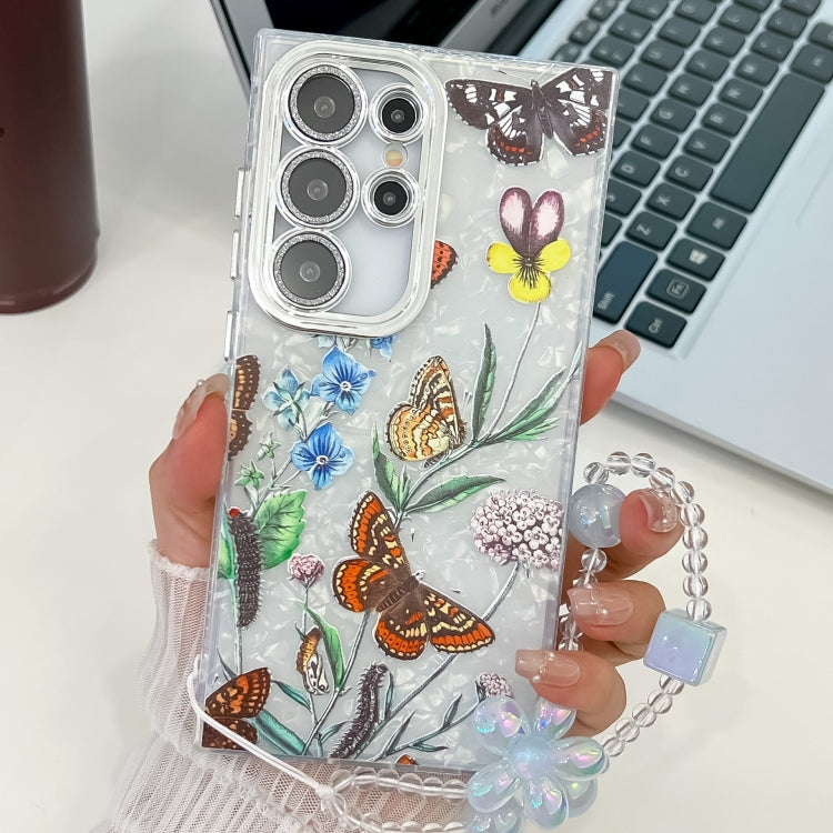 For Samsung Galaxy S25 Ultra 5G Electroplating Flowers Plants Texture Wristband TPU Phone Case(Butterfly Love Flower FL17) - Galaxy S25 Ultra 5G Cases by PMC Jewellery | Online Shopping South Africa | PMC Jewellery | Buy Now Pay Later Mobicred