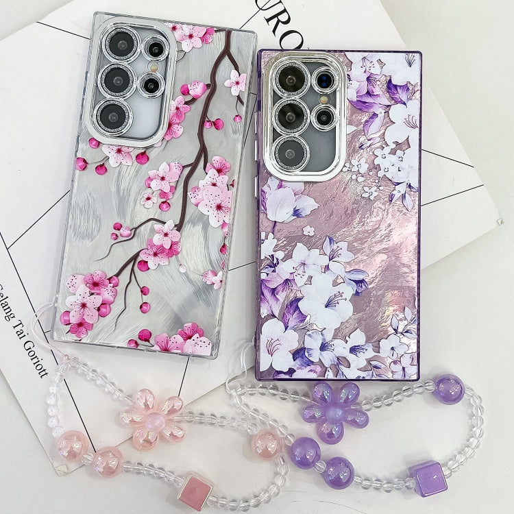 For Samsung Galaxy S25+ 5G Electroplating Flowers Plants Texture Wristband TPU Phone Case(Gardenia FL15) - Galaxy S25+ 5G Cases by PMC Jewellery | Online Shopping South Africa | PMC Jewellery | Buy Now Pay Later Mobicred