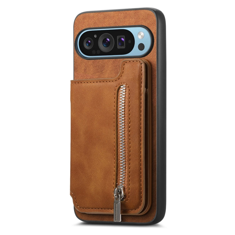 For Google Pixel 8 Pro Retro MagSafe Zipper Wallet Card Bag Back Phone Case(Brown) - Google Cases by PMC TechLife | Online Shopping South Africa | PMC TechLife | Buy Now Pay Later Mobicred