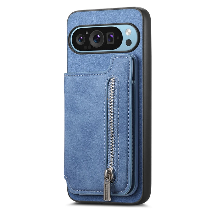 For Google Pixel 7 Pro Retro MagSafe Zipper Wallet Card Bag Back Phone Case(Blue) - Google Cases by PMC TechLife | Online Shopping South Africa | PMC TechLife | Buy Now Pay Later Mobicred