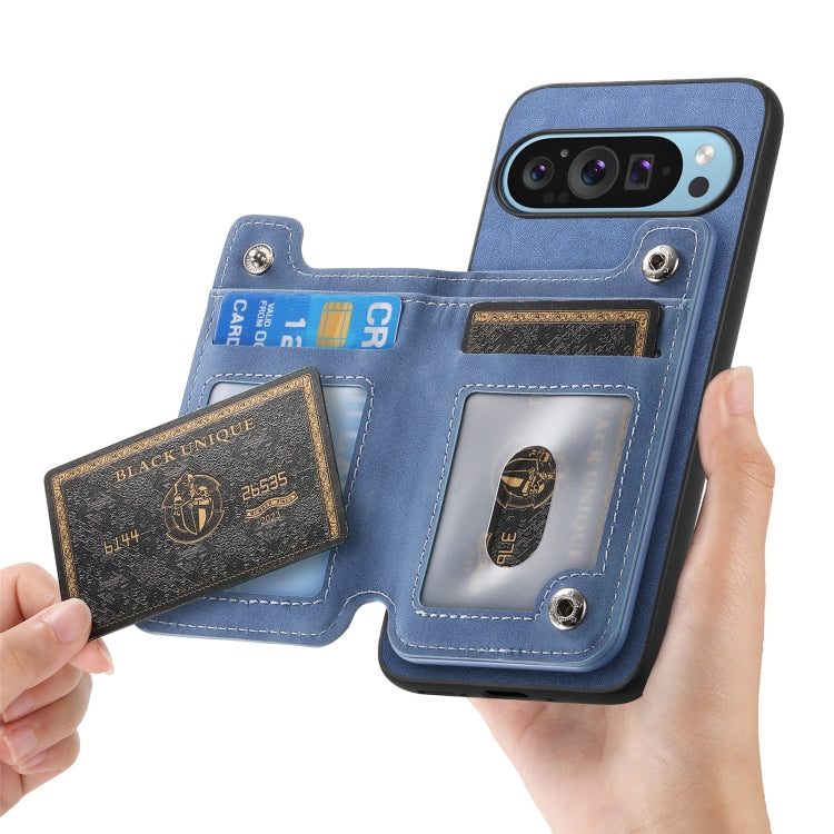 For Google Pixel 7 Pro Retro MagSafe Zipper Wallet Card Bag Back Phone Case(Blue) - Google Cases by PMC TechLife | Online Shopping South Africa | PMC TechLife | Buy Now Pay Later Mobicred