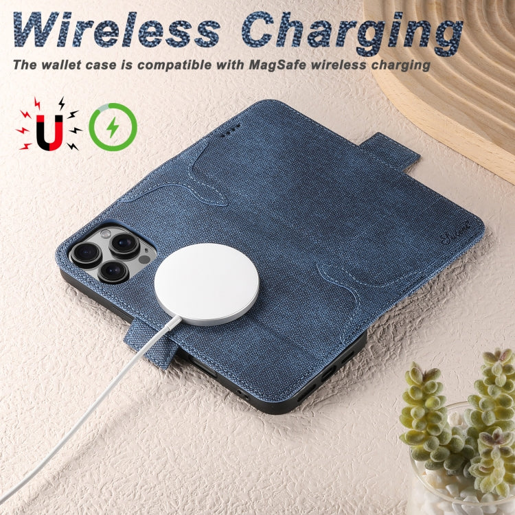 For iPhone 16 Suteni J07 Multi-functional Horizontal MagSafe Denim Leather Phone Case(Blue) - iPhone 16 Cases by Suteni | Online Shopping South Africa | PMC Jewellery | Buy Now Pay Later Mobicred