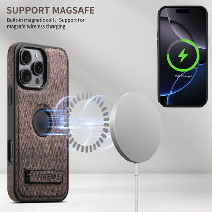 For iPhone 16 Pro Suteni G2 Holder Denim Leather Back MagSafe Phone Case(Brown) - iPhone 16 Pro Cases by Suteni | Online Shopping South Africa | PMC Jewellery | Buy Now Pay Later Mobicred