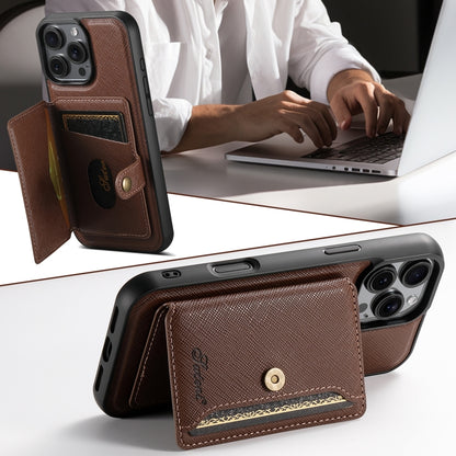 For iPhone 16 Plus Suteni H20 Cross-Grain MagSafe Horizontal Card Bag Back Phone Case(Brown) - iPhone 16 Plus Cases by Suteni | Online Shopping South Africa | PMC Jewellery | Buy Now Pay Later Mobicred