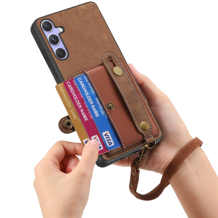 For Samsung Galaxy S25+ 5G Retro Cross Wristband Wallet Leather Back Phone Case(Brown) - Galaxy S25+ 5G Cases by PMC Jewellery | Online Shopping South Africa | PMC Jewellery | Buy Now Pay Later Mobicred