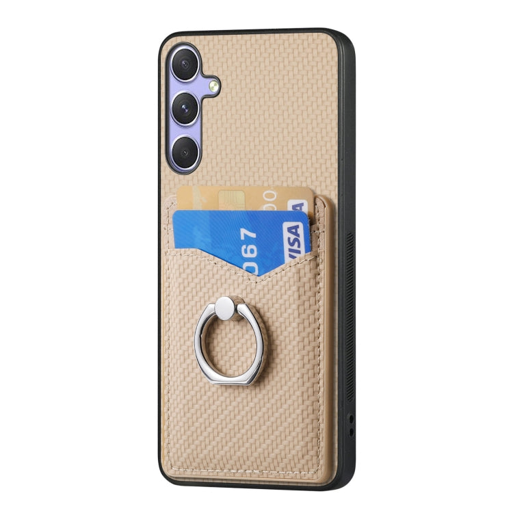 For Samsung Galaxy S25 Ultra 5G Carbon Fiber Card Wallet Ring Phone Case(Khaki) - Galaxy S25 Ultra 5G Cases by PMC Jewellery | Online Shopping South Africa | PMC Jewellery | Buy Now Pay Later Mobicred