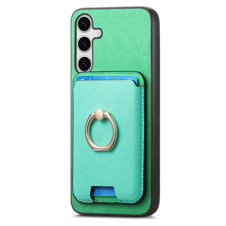 For Samsung Galaxy S25+ 5G Retro Cross Leather Ring Vertical Insert Card Bag MagSafe Phone Case(Green) - Galaxy S25+ 5G Cases by PMC Jewellery | Online Shopping South Africa | PMC Jewellery | Buy Now Pay Later Mobicred