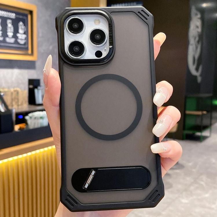 For iPhone 13 Pro Max Skin Feel Frameless MagSafe PC Phone Case with Fold Holder(Black) - iPhone 13 Pro Max Cases by PMc TechLife | Online Shopping South Africa | PMc TechLife | Buy Now Pay Later Mobicred