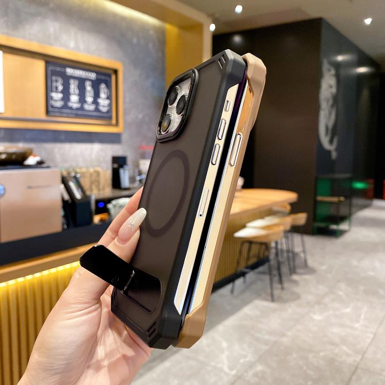 For iPhone 14 Skin Feel Frameless MagSafe PC Phone Case with Fold Holder(Blue) - iPhone 14 Cases by PMc TechLife | Online Shopping South Africa | PMc TechLife | Buy Now Pay Later Mobicred