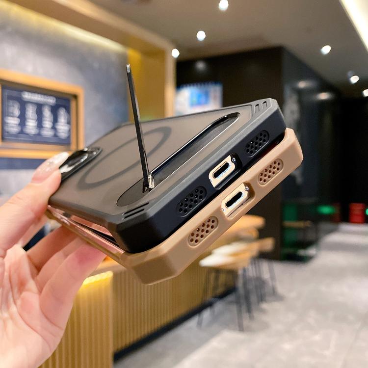 For iPhone 14 Skin Feel Frameless MagSafe PC Phone Case with Fold Holder(Blue) - iPhone 14 Cases by PMc TechLife | Online Shopping South Africa | PMc TechLife | Buy Now Pay Later Mobicred