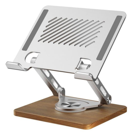 J27 Desktop Foldable Rotating Wooden Base Tablets Laptops Metal Cooling Holder(Silver) - Laptop Stand by PMC Jewellery | Online Shopping South Africa | PMC Jewellery | Buy Now Pay Later Mobicred