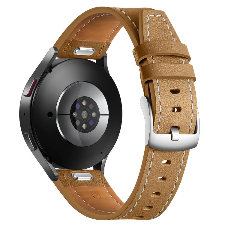 20mm Push Button Silver Steel Buckle Genuine Leather Watch Band(Yellow Brown) - free shipping - PMC TechLife - Order now!
