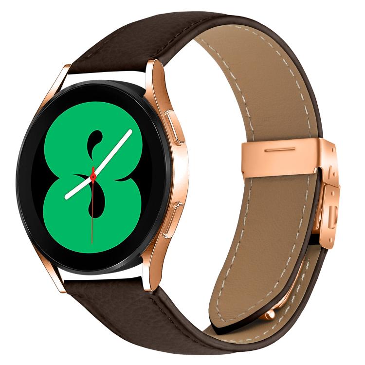 20mm Lychee Texture Rose Gold Turtle Back Buckle Leather Watch Band(Coffee Color) - free shipping - PMC TechLife - Order now!