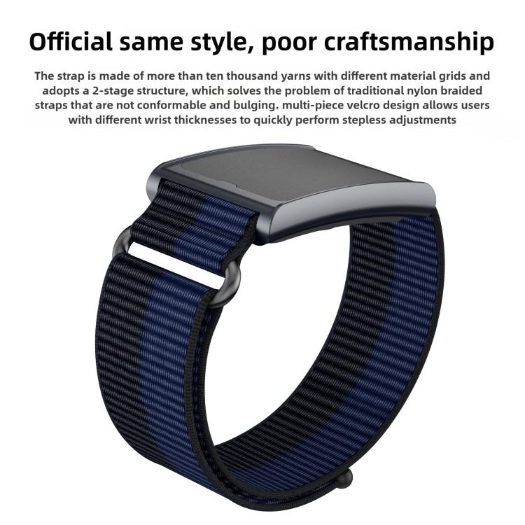 For Amazfit Helio Strap Metal Ring Two Sections Nylon Hook and Loop Fastener Watch Band(Deep Black) - free shipping - PMC TechLife - Order now!
