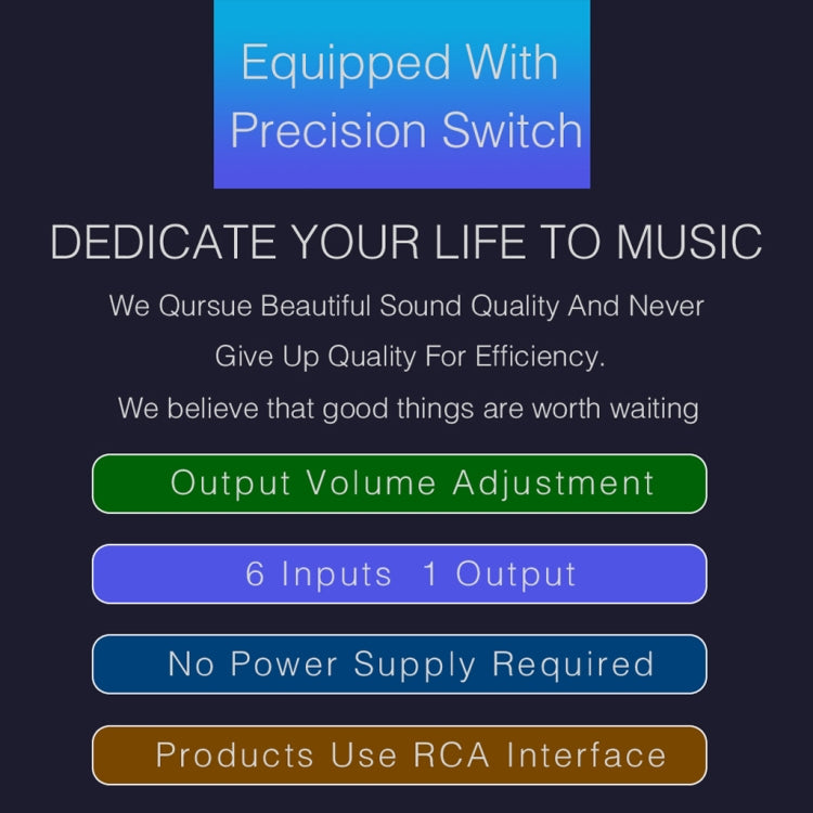 B016 6 Input 1 Output Audio Signal Source Selection Switcher, Output Volume Adjustment Control RCA Port -  by PMC Jewellery | Online Shopping South Africa | PMC Jewellery | Buy Now Pay Later Mobicred