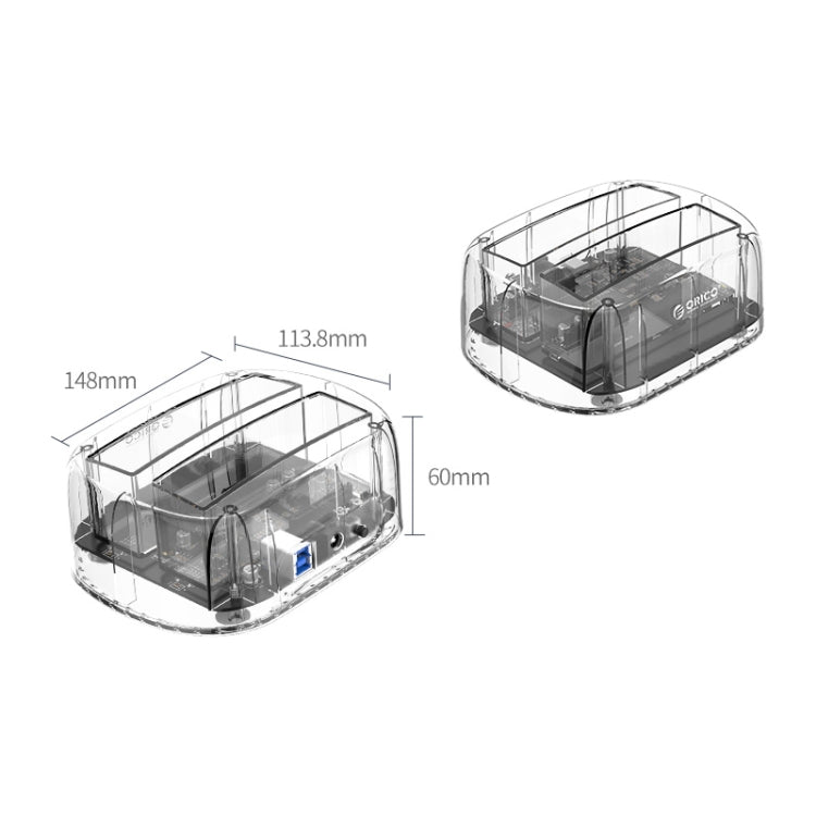 ORICO 6239U3 3.5/2.5inch 2 Bay Transparent USB3.0 Ordinary Reading & Writing Hard Drive Dock - HDD Enclosure by ORICO | Online Shopping South Africa | PMC Jewellery | Buy Now Pay Later Mobicred