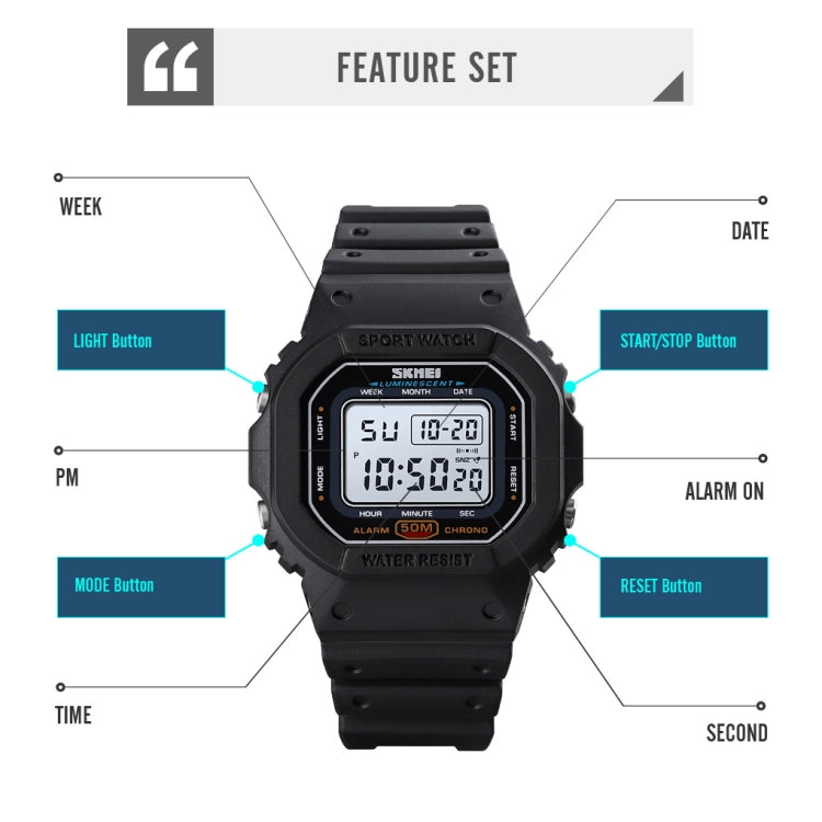 Skmei 1608 Multi-Function Student Electronic Watch Waterproof Timing Silicone Sports Watch(Black) - free shipping - PMC TechLife - Order now!